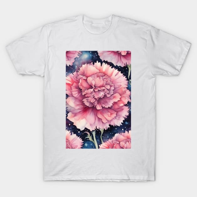 Pink Carnation Watercolor Pattern T-Shirt by craftydesigns